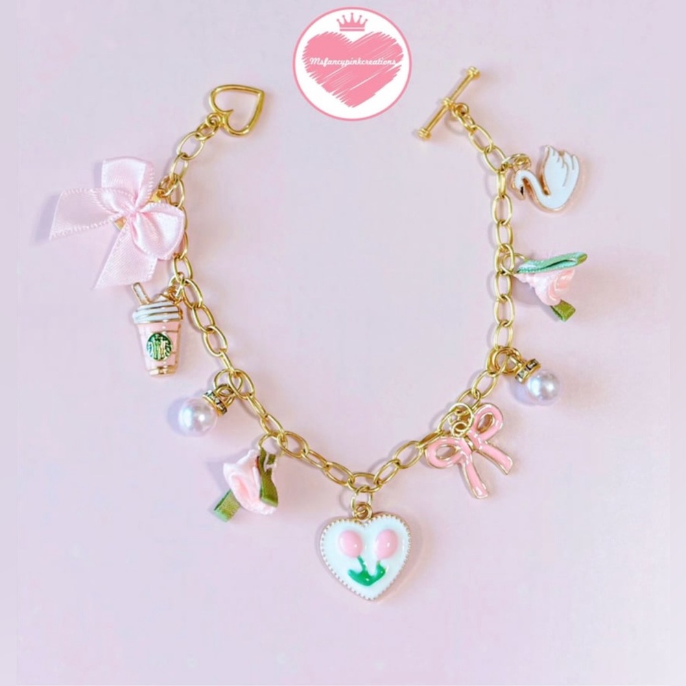 Fancy Pink Era Gold Plated Charm Bracelet